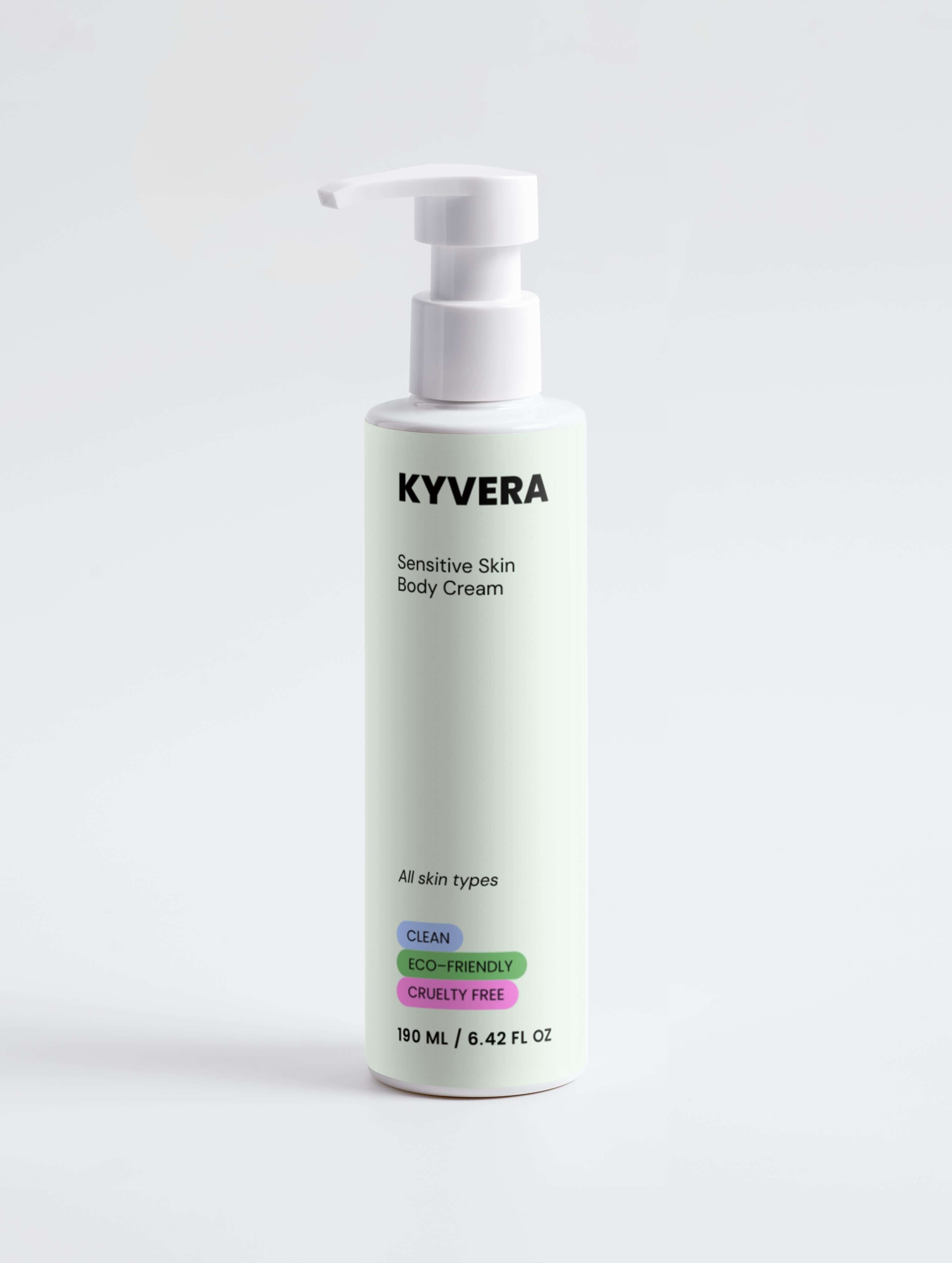 Sensitive Skin Body Cream in a pump bottle, perfect for nourishing delicate skin and providing deep hydration.