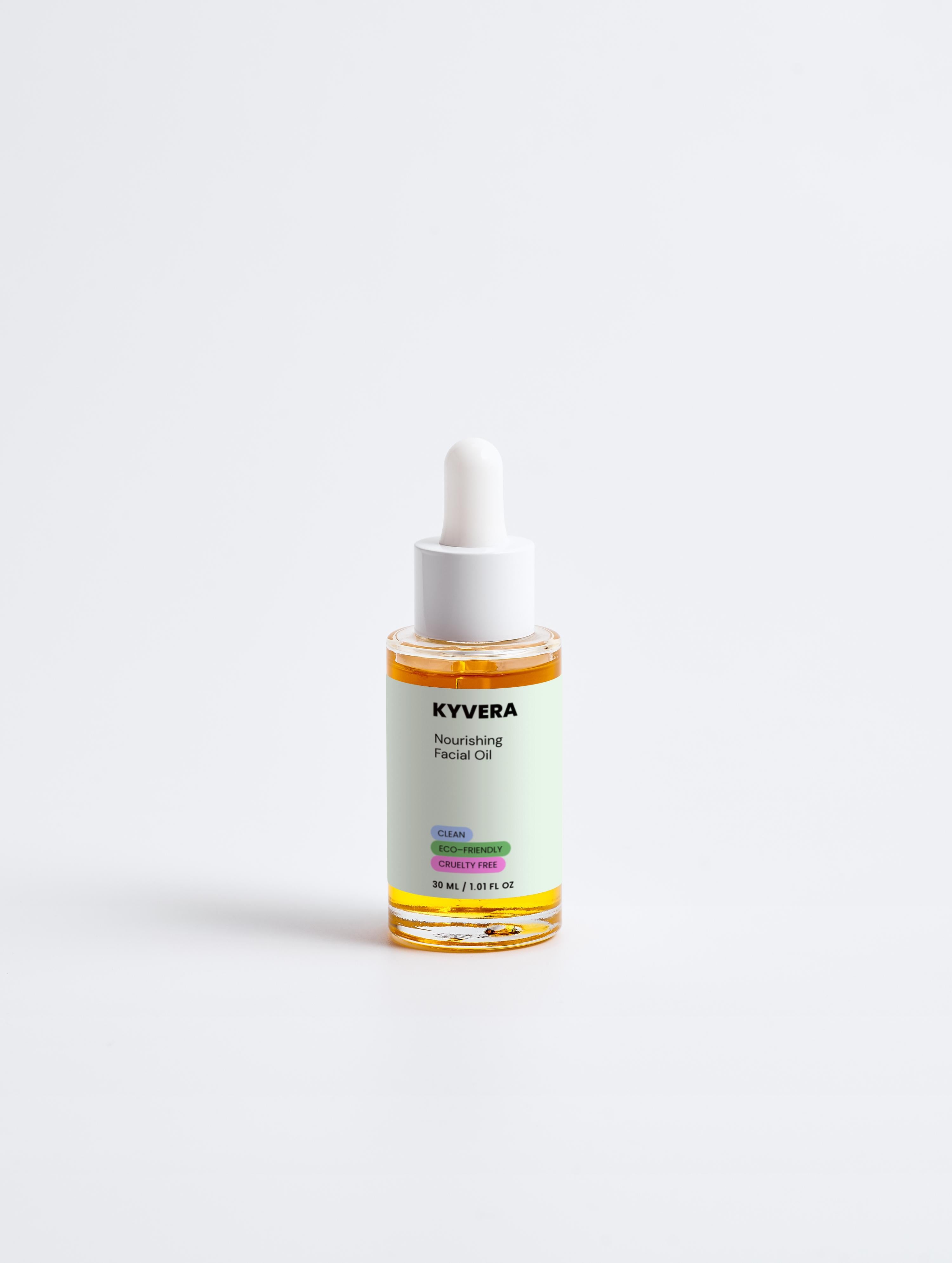 Nourishing Facial Oil in a dropper bottle, designed for dry skin hydration and glow.
