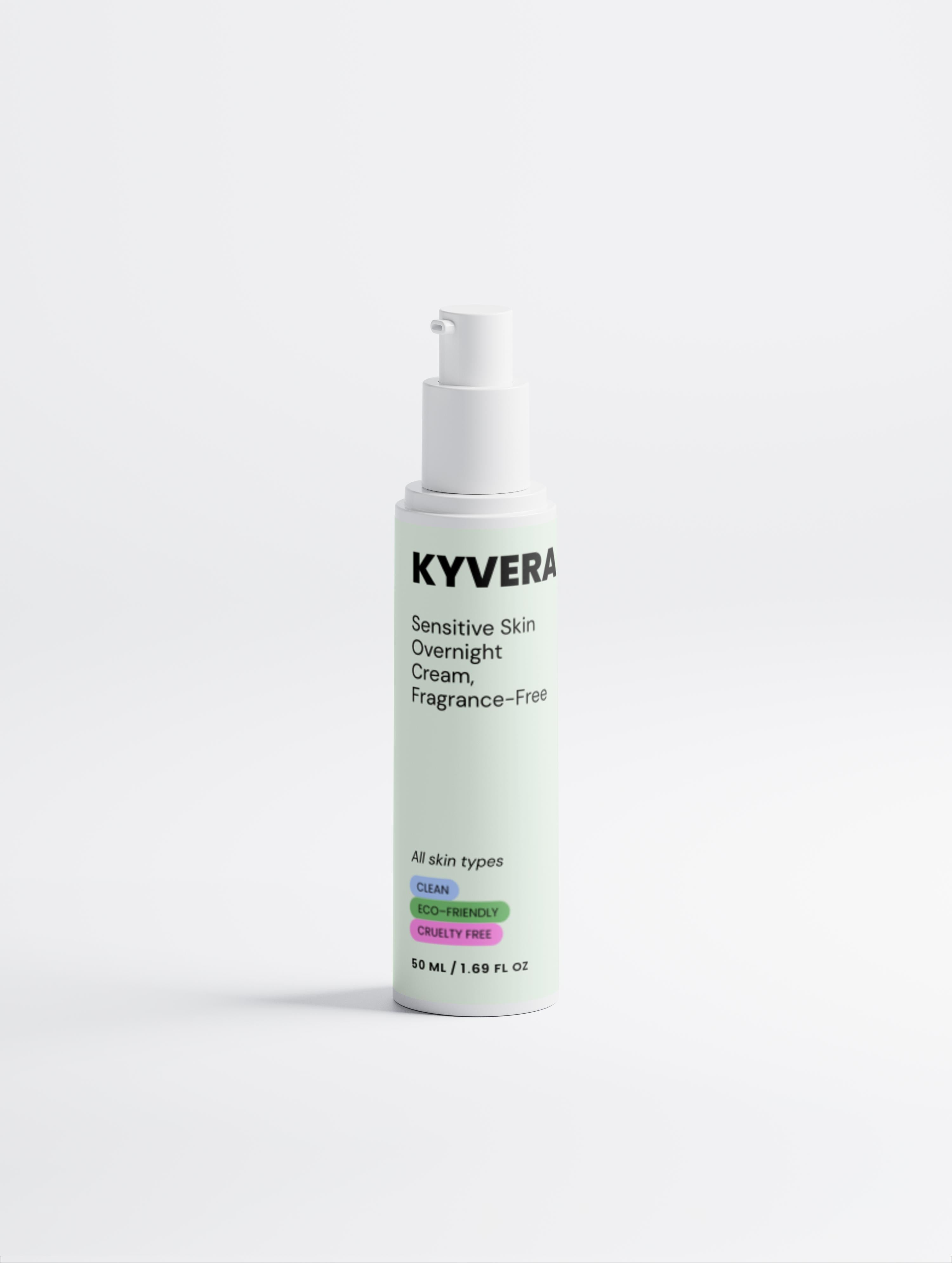 Sensitive Skin Cream in a sleek bottle, fragrance-free night cream for calming and hydrating sensitive skin.