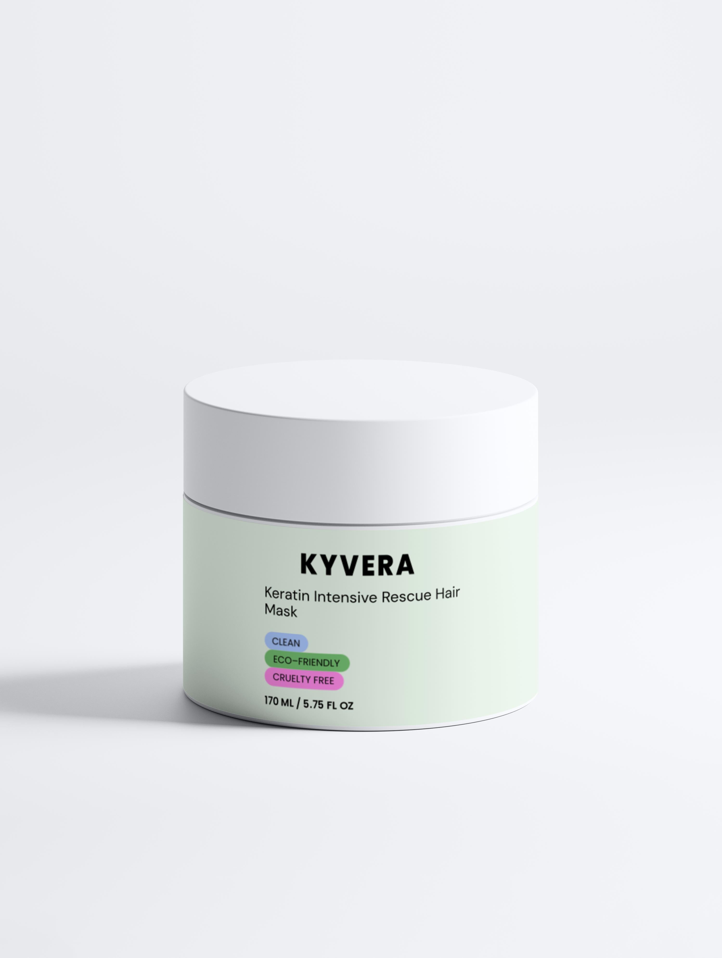 Keratin Intensive Hair Mask by KYVERA in a jar for deep hair repair and strengthening treatment.