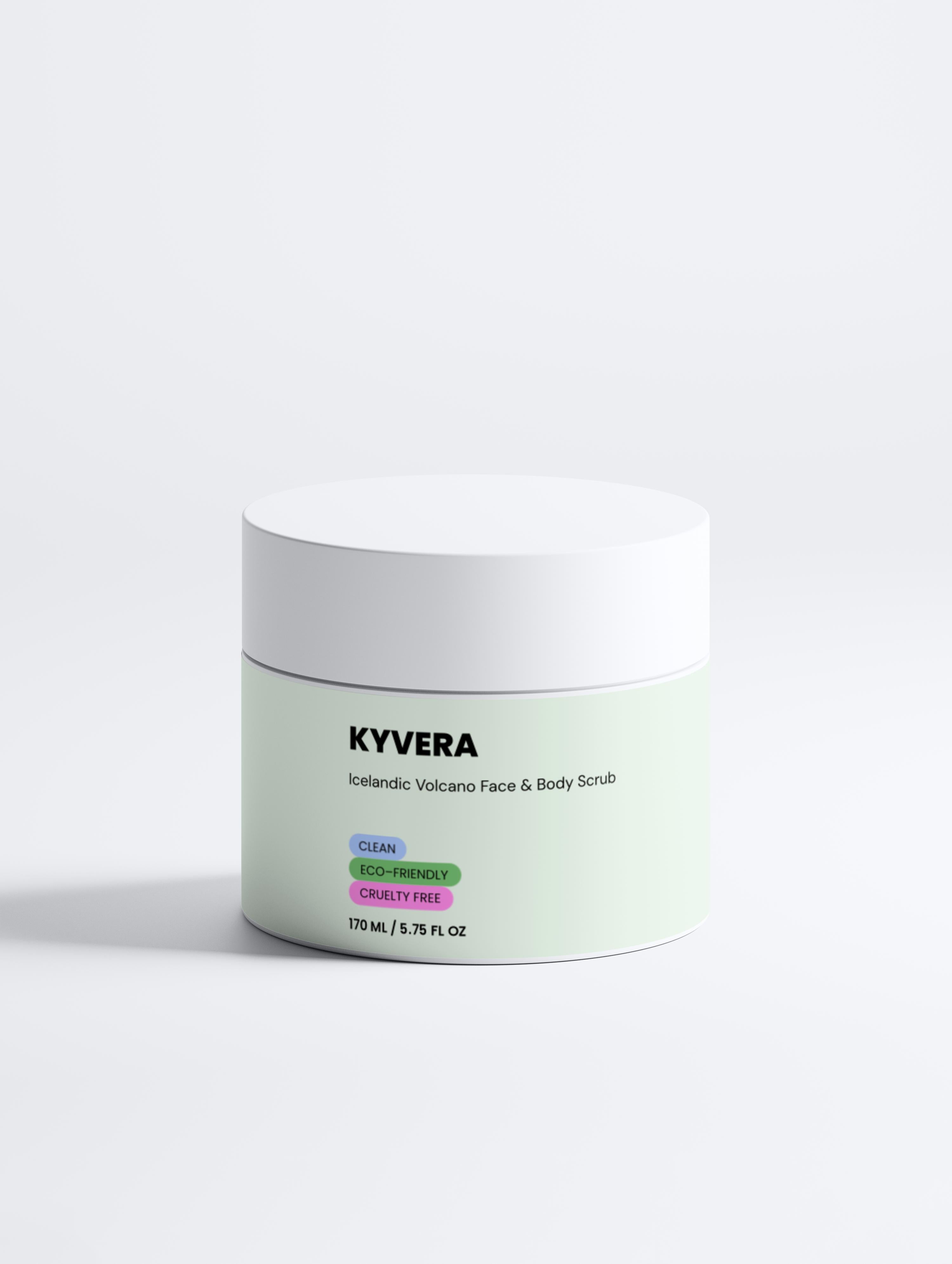 Icelandic Volcano Scrub by KYVERA, a creamy face and body scrub with a fresh aroma and volcanic sand for exfoliation.