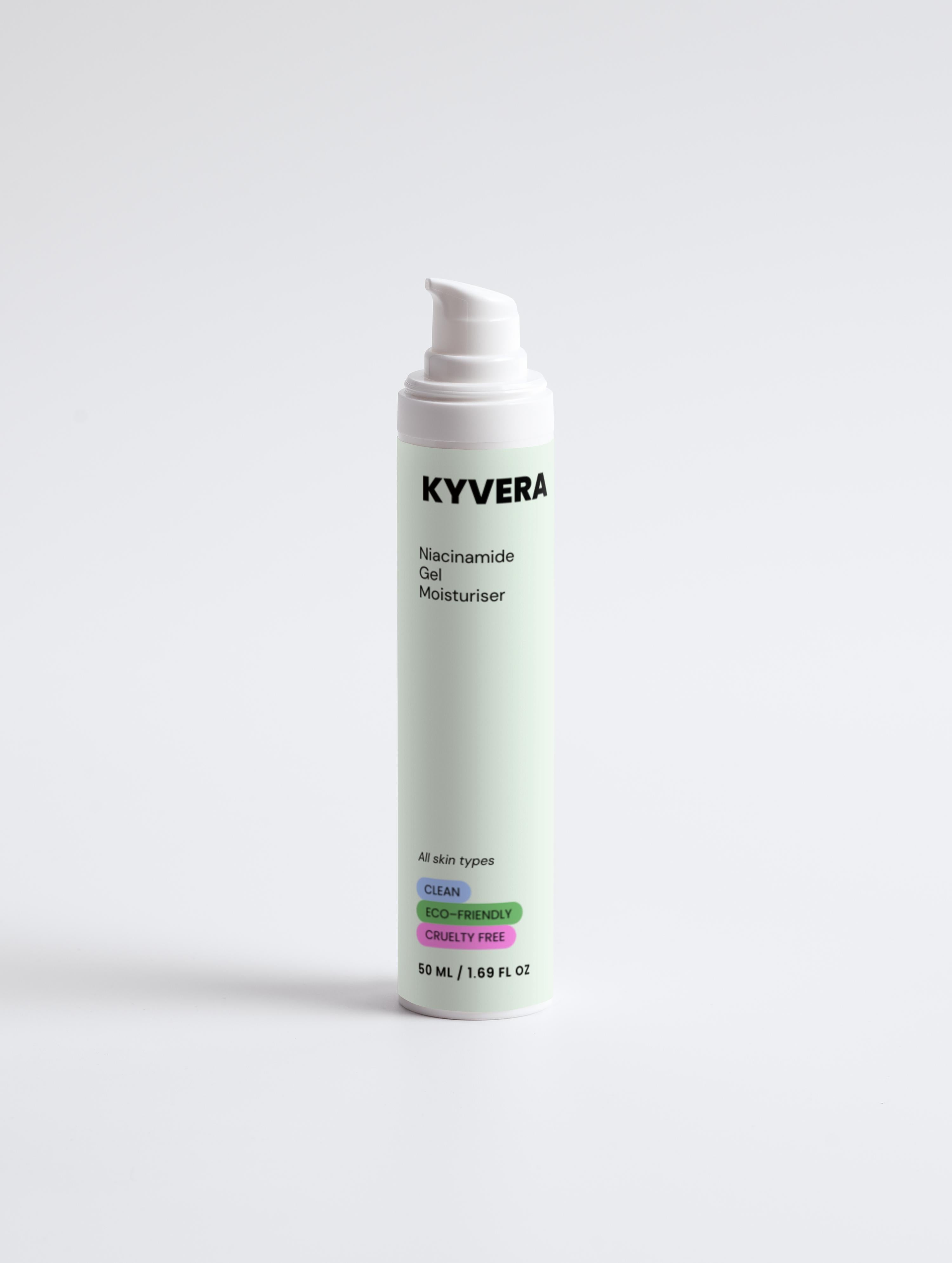 Kyvera Niacinamide Gel Moisturizer bottle for oil-free hydration and pore refining care.
